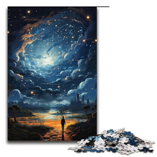 Puzzle mit 1000 Teilen für Erwachsene, Sternennacht mit Mond, Lernspiele, Geschenkideen für Teenager ab 14 Jahren (Größe 38 x 26 cm) von LLONGKT
