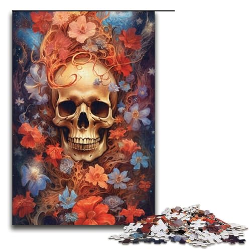 Puzzle mit 1000 Teilen für Erwachsene, Totenkopf- und Blumen-Quizspiel, anspruchsvoll zu vervollständigen, Aber lustig und humorvoll, Größe 38 x 26 cm von LLONGKT