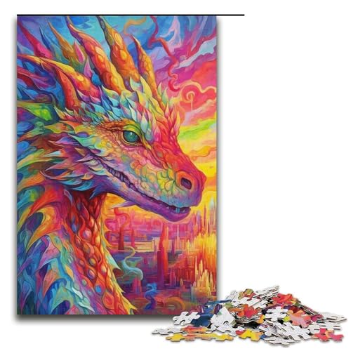 Puzzle mit 1000 Teilen für Erwachsene, buntes Drachenpuzzle, Lernspiele, Geschenkideen für Teenager ab 14 Jahren (Größe 38 x 26 cm) von LLONGKT