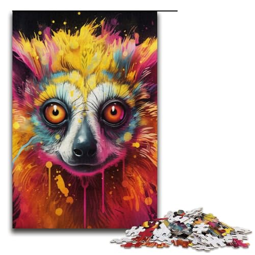 Puzzle mit 1000 Teilen für Erwachsene, buntes Lemuren-Quizspiel, anspruchsvoll zu vervollständigen, Aber unterhaltsam und humorvoll, Größe 38 x 26 cm von LLONGKT