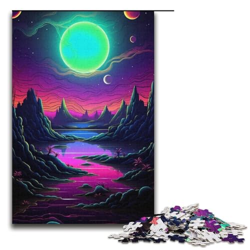 Puzzle mit 1000 Teilen für Erwachsene, farbenfrohe Neon-Sonnenuntergänge, Quizspiel, Stressabbau, schwierige Herausforderung, Größe 38 x 26 cm von LLONGKT