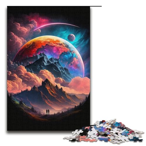 Puzzle mit 1000 Teilen für Erwachsene, farbenfrohes Planeten-Berge-Puzzle, Lernpuzzle, Größe 38 x 26 cm von LLONGKT