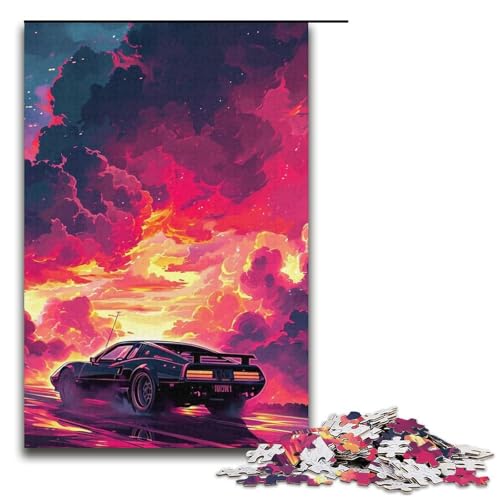 Puzzle mit 1000 Teilen für Erwachsene, farbenfrohes Quizspiel mit klassischen Sportwagen, anspruchsvoll zu vervollständigen, Aber unterhaltsam und humorvoll, Größe 38 x 26 cm von LLONGKT