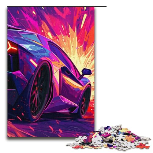 Puzzle mit 1000 Teilen für Erwachsene, farbenfrohes Quizspiel mit klassischen Sportwagen, anspruchsvoll zu vervollständigen, Aber unterhaltsam und humorvoll, Größe 38 x 26 cm von LLONGKT