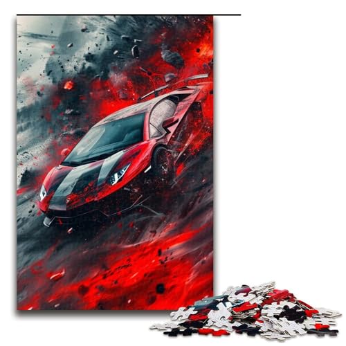 Puzzle mit 1000 Teilen für Erwachsene, farbenfrohes Quizspiel mit klassischen Sportwagen, anspruchsvoll zu vervollständigen, Aber unterhaltsam und humorvoll, Größe 50 x 75 cm von LLONGKT
