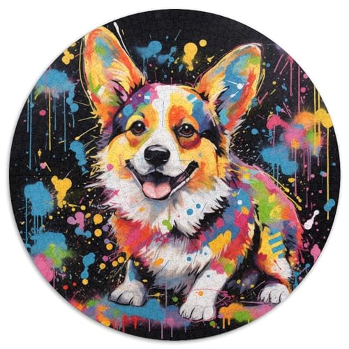 Puzzle mit 1000 Teilen für Erwachsene, rundes Corgi-Puzzle aus Karton, anspruchsvolles Denkspiel für Teenager, perfekt als Heimdekoration oder Geschenk (67,5 x 67,5 cm) von LLONGKT