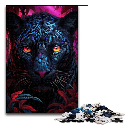 Puzzle mit 1000 Teilen für Erwachsene, schwarzer Leopard, Spielzeug zum Stressabbau (Größe 50 x 75 cm) von LLONGKT