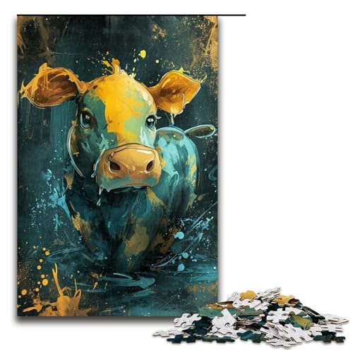 Puzzle mit 1000 Teilen für Erwachsene, süßes kleines gelbes Kuh-Puzzle, Lernspiele, Geschenkideen für Teenager ab 14 Jahren (Größe 50 x 75 cm) von LLONGKT