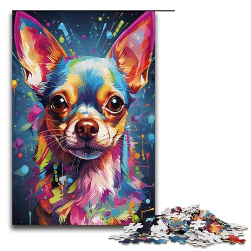 Puzzle mit 1000 Teilen für Erwachsene, zum Malen, farbiges Chihuahua-Hunde-Puzzle, Stressabbau-Spielzeug (Größe 38 x 26 cm) von LLONGKT