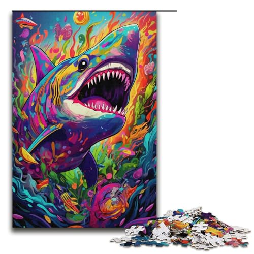 Puzzle mit 1000 Teilen für Erwachsene und Teenager, Trippy Shark-Puzzle für Erwachsene, Papppuzzle, Geschenke (Größe 38 x 26 cm) von LLONGKT
