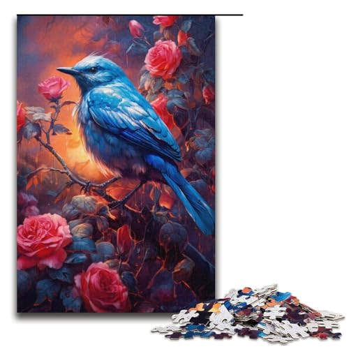 Puzzle mit 1000 Teilen für Erwachsene und Teenager, süßes kleines blaues Vogel-Puzzle, ganze Familie, Größe 38 x 26 cm von LLONGKT