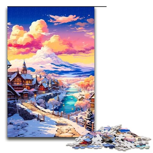 Puzzle mit 1000 Teilen für Erwachsene. Bunte Schneelandschaft. Anspruchsvolles Spiel. Jedes Teil ist einzigartig – anspruchsvolles, unterhaltsames Spiel für die ganze Familie. Größe 50 x 75 cm von LLONGKT