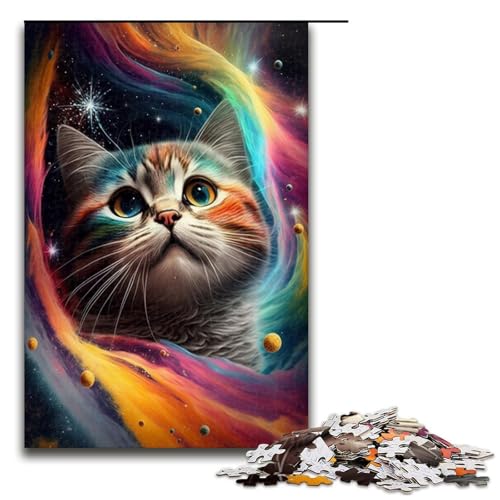 Puzzles 1000 Teile Farbkatzen-Puzzle für Erwachsene, Holzpuzzle, praktisches Spiel (Größe 50 x 75 cm) von LLONGKT