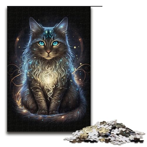 Puzzles 1000 Teile Magisches Katzenpuzzle für Erwachsene, Holzpuzzle, praktisches Spiel (Größe 50 x 75 cm) von LLONGKT