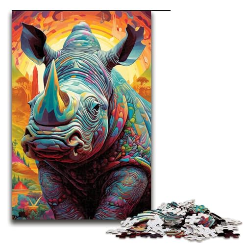 Puzzles 1000 Teile Nashorn-Puzzle für Erwachsene, Holzpuzzle, praktisches Spiel (Größe 50 x 75 cm) von LLONGKT