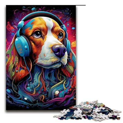 Puzzles 1000 Teile Trippy Beagle Kopfhörer Puzzle für Erwachsene Holzpuzzle Mitmachspiel (Größe 50x75cm) von LLONGKT