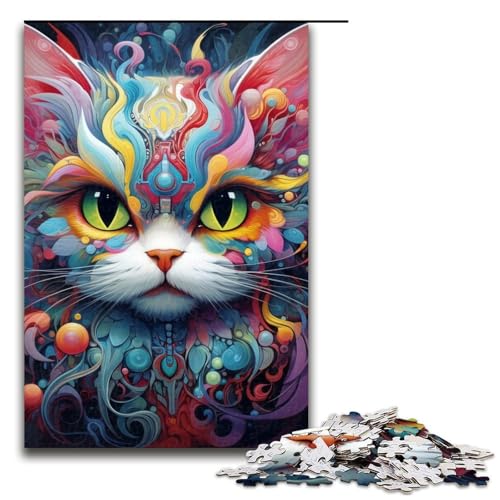 Puzzles Psychedelic Cat Art, 1000-teiliges Puzzle für Erwachsene, Lernspiele, Künstlersammlung, bildende Kunst für Jugendliche ab 14 Jahren, Größe 50 x 75 cm von LLONGKT