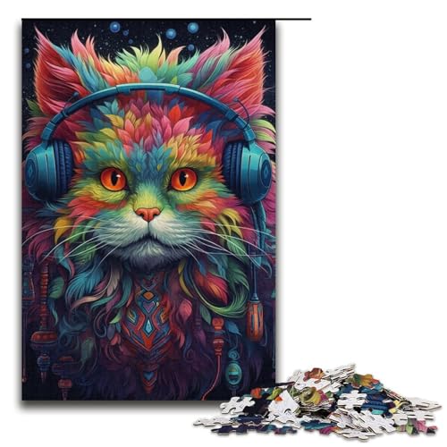 Puzzles mit 1000 Teilen, Kopfhörer-Katzen-Puzzle für Erwachsene, Teenager-Puzzle aus Pappe, tolles Geschenk für Erwachsene, Größe 38 x 26 cm von LLONGKT