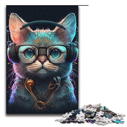 Puzzles mit 1000 Teilen für Teenager, Kopfhörer, Katzen-Puzzle für Erwachsene, Kartonpuzzle, Lernspiele für Erwachsene, Größe 38 x 26 cm Puzzles mit 1000 Teilen für Teenager, Kopfhörer, Katzen-Puzzle für Erwachsene, Kartonpuzzle, Lernspiele für Erwachsene, Größe 38 x 26 cm von LLONGKT