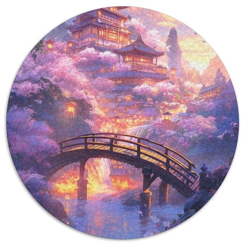 Runde Puzzles aus Pappe im japanischen Stil, 1000 Teile, Puzzle für Erwachsene, interaktives Familienspiel, Denksportaufgabe, Lernspielzeug (Größe 67,5 x 67,5 cm) von LLONGKT
