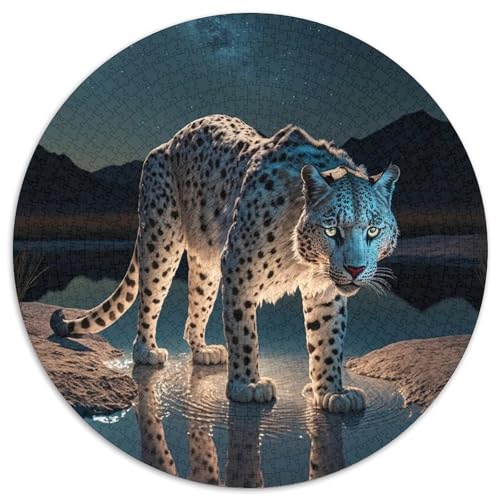 Runde Puzzles aus Pappe mit Leopardenmuster für Erwachsene, 1000-teiliges Denkspiel, Spiel für Erwachsene, interaktive Familienaktivität (Größe 67,5 x 67,5 cm) von LLONGKT