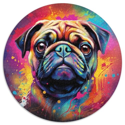Rundes Mops-Puzzle für Erwachsene, 1000-teiliges Denkspiel, Teenager und zur Heimdekoration (67,5 x 67,5 cm) von LLONGKT