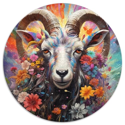 Rundes Puzzle aus Ziegenkarton für Erwachsene, 1000 Teile, Denkspiel für Teenager und Familieninteraktion (67,5 x 67,5 cm) von LLONGKT