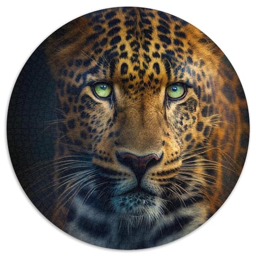 Rundes Puzzle mit Leopardenporträts, 1000 Teile, für Erwachsene, Denkspiel für Teenager, (Größe 67,5 x 67,5 cm) von LLONGKT