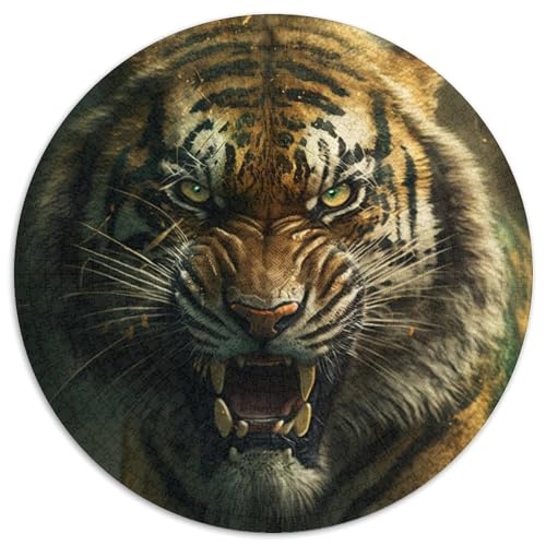 Savage Jungle Tiger, runde Puzzles aus Pappe für Erwachsene, 1000-teiliges Denkspiel, Spiel für Erwachsene, interaktive Familienaktivität (Größe 67,5 x 67,5 cm) von LLONGKT