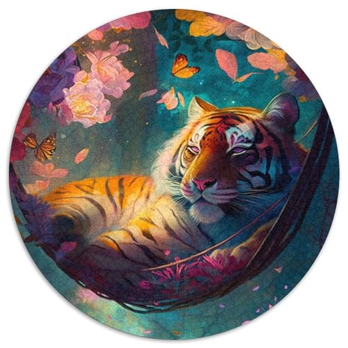 Schlafender Tiger, runde Puzzles aus Pappe, 1000 Teile, Puzzle für Erwachsene, interaktives Familienspiel, Gehirntraining, Lernspielzeug (Größe 67,5 x 67,5 cm) von LLONGKT