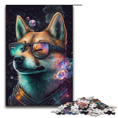 Shiba Inu mit Brille, 1000-teiliges Puzzle für Erwachsene, anspruchsvolles, schwieriges Puzzle, perfekte Dekoration, Größe 38 x 26 cm von LLONGKT