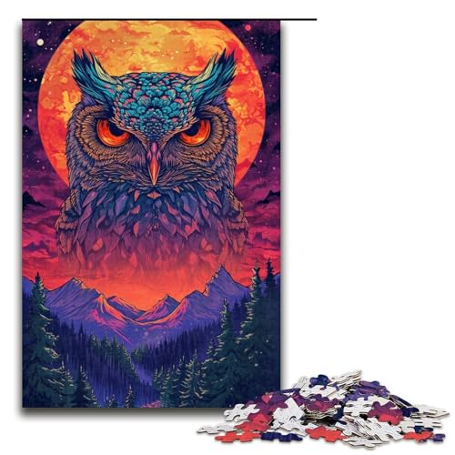 Sipsychedelic Eule in den Bergen Puzzle für Erwachsene, 1000 Teile, zur Verbesserung des Gedächtnisses, geeignet für Jugendliche ab 14 Jahren (Größe 50 x 75 cm) von LLONGKT
