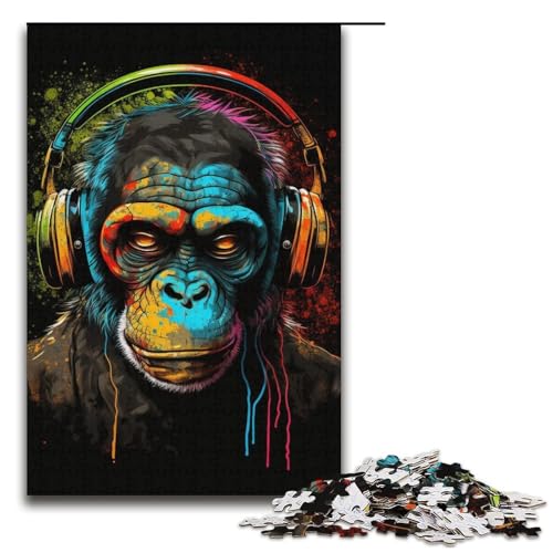 Teenager-Puzzle, Kopfhörer, Schimpanse, 1000-teiliges Puzzle, Papppuzzle, geeignet für Erwachsene, tolles Geschenk für Erwachsene, Größe 38 x 26 cm Teenager-Puzzle, Kopfhörer, Schimpanse, 1000-teiliges Puzzle, Papppuzzle, geeignet für Erwachsene, tolles Geschenk für Erwachsene, Größe 38 x 26 cm von LLONGKT