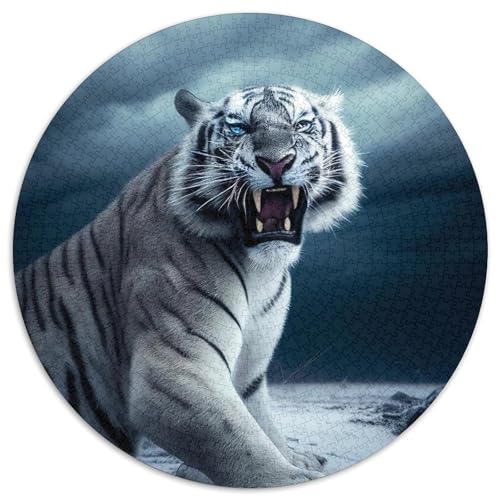 Tiger-Puzzle aus Pappe, rund, 1000 Teile, Puzzle für Erwachsene, interaktives Familienspiel, Denksportaufgabe, Lernspielzeug (Größe 67,5 x 67,5 cm) von LLONGKT
