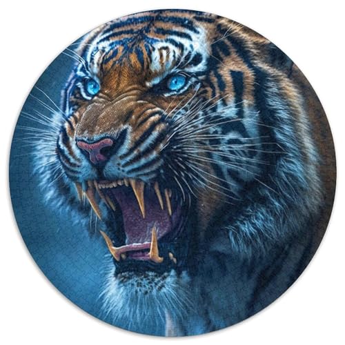 Wilde rot-Blaue Tiger, runde Puzzles aus Karton, 1000 Teile, für Erwachsene, interaktives Familienspiel, Denksportaufgabe, Lernspielzeug (Größe 67,5 x 67,5 cm) von LLONGKT