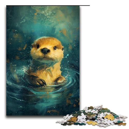 für Erwachsene, 1000 Teile, süßes kleines gelbes Otter-Puzzle für Erwachsene, schwieriges und anspruchsvolles Holzpuzzle (Größe 50 x 75 cm) von LLONGKT