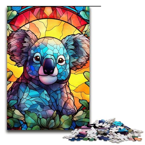 für Erwachsene, 1000-teiliges Buntglas-Koala-Puzzle für Erwachsene, Holzpuzzle, Heimdekoration, Puzzlegröße 50 x 75 cm für Erwachsene, 1000-teiliges Buntglas-Koala-Puzzle für Erwachsene, Holzpuzzle, Heimdekoration, Puzzlegröße 50 x 75 cm von LLONGKT