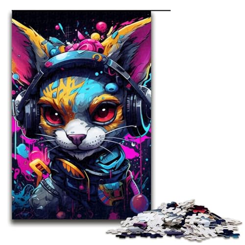 für Erwachsene, 1000-teiliges Kopfhörer-Hunde-Puzzle für Erwachsene, Holzpuzzle, tolles Geschenk, Größe 50 x 75 cm von LLONGKT