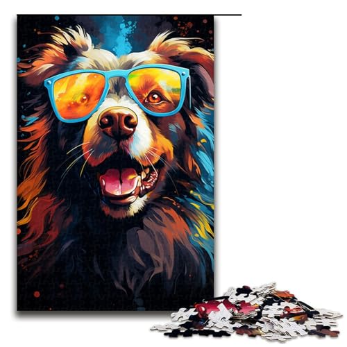für Erwachsene, 1000-teiliges Puzzle-Geschenk, Bunte Fantasiebrille, Hunde-Puzzle für Holzpuzzle, Familienaktivität (Größe 50 x 75 cm) von LLONGKT