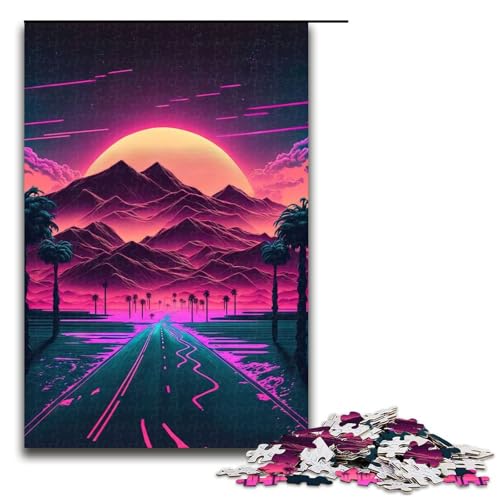 für Erwachsene, 1000-teiliges Puzzle mit Neon-Sonnenaufgang und Bergen, für Erwachsene, Holzpuzzle, tolles Geschenk, Größe 50 x 75 cm für Erwachsene, 1000-teiliges Puzzle mit Neon-Sonnenaufgang und Bergen, für Erwachsene, Holzpuzzle, tolles Geschenk, Größe 50 x 75 cm von LLONGKT
