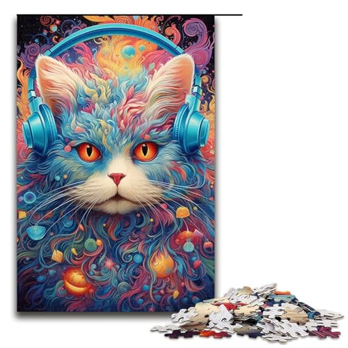 für Erwachsene 1000 Teile Puzzle Geschenke Kopfhörer Katze Puzzles für Erwachsene & Teenager Familienaktivität Größe 50x75cm von LLONGKT
