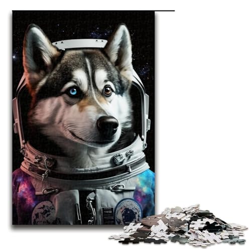 für Erwachsene 1000-teiliges Puzzle Astronaut Husky Puzzles für Erwachsene Holzpuzzle Herausforderndes Spiel Größe 50x75cm von LLONGKT