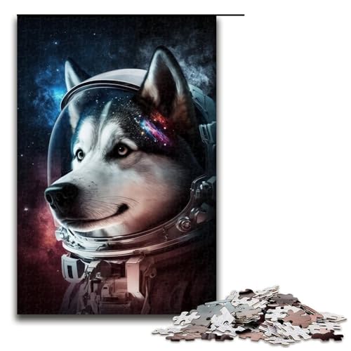 für Erwachsene 1000-teiliges Puzzle Astronaut Husky Puzzles für Erwachsene Holzpuzzle Herausforderndes Spiel Größe 50x75cm von LLONGKT
