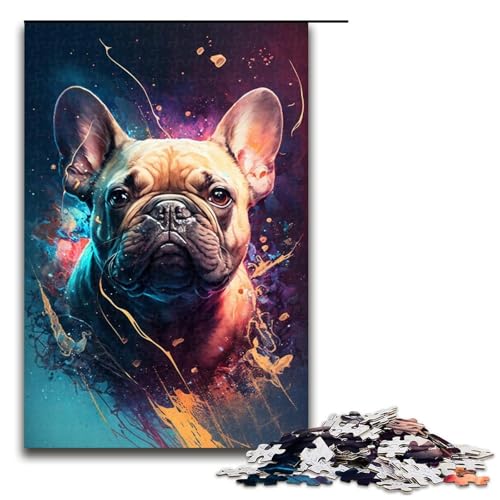 für Erwachsene 1000-teiliges Puzzle Bulldog-Malerei-Puzzles für Erwachsene Holzpuzzle Herausforderndes Spiel Größe 50x75cm von LLONGKT