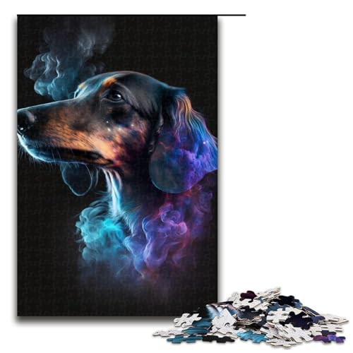 für Erwachsene 1000-teiliges Puzzle Dackel Rauch Puzzles für Erwachsene Holzpuzzle Herausforderndes Spiel Größe 50x75cm von LLONGKT