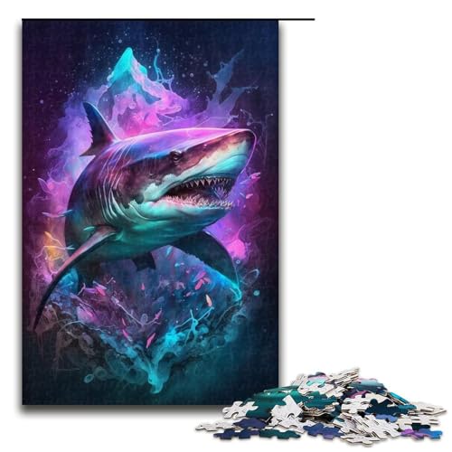 für Erwachsene 1000-teiliges Puzzle Hai-Malerei Puzzles für Erwachsene Holzpuzzle Herausforderndes Spiel Größe 50x75cm von LLONGKT