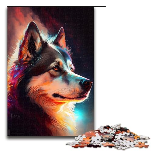 für Erwachsene 1000-teiliges Puzzle Husky-Hund Puzzles für Erwachsene Holzpuzzle Herausforderndes Spiel Größe 50x75cm von LLONGKT