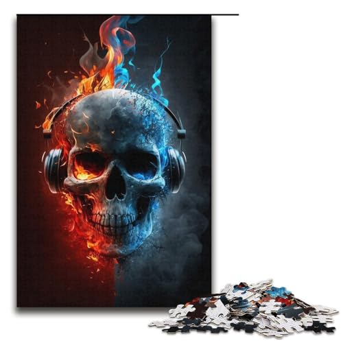 für Erwachsene 1000-teiliges Puzzle Kopfhörer Totenkopf Puzzle für Erwachsene Papppuzzle Herausforderndes Spiel Größe 38x26cm von LLONGKT