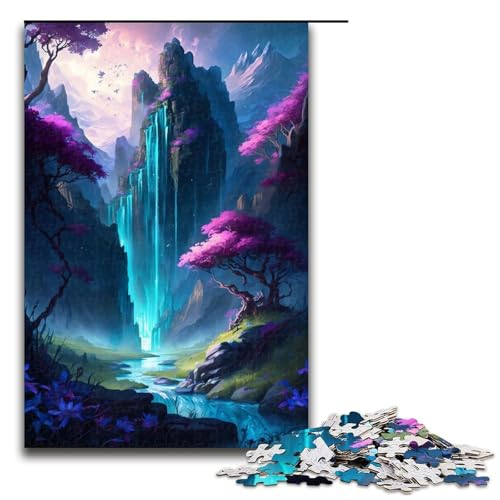 für Erwachsene 1000-teiliges Puzzle Mount Waterfall Puzzles für Erwachsene Holzpuzzle Herausforderndes Spiel Größe 50x75cm von LLONGKT