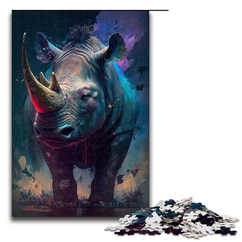für Erwachsene 1000-teiliges Puzzle Nashorn-Malerei Puzzles für Erwachsene Holzpuzzle Herausforderndes Spiel Größe 50x75cm von LLONGKT